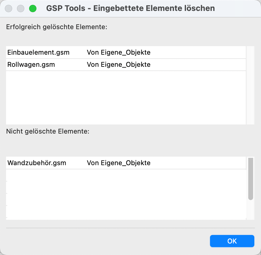 Meldung nach erfolgreichem Löschen