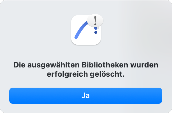 Meldung nach dem Löschen der Bibliotheken