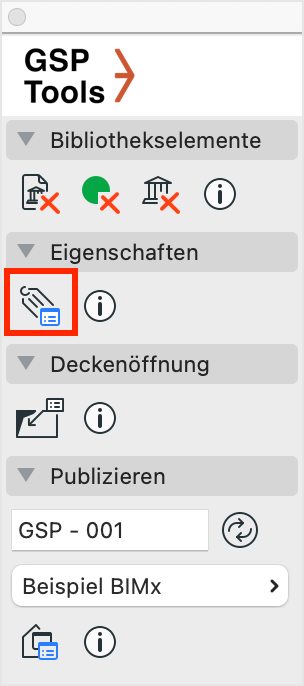 GSP Tools Palette mit Eigenschaften