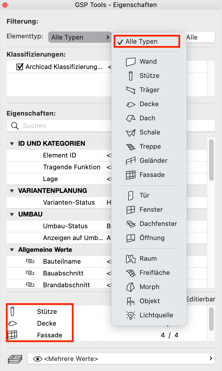 Übersicht über alle Elementtypen