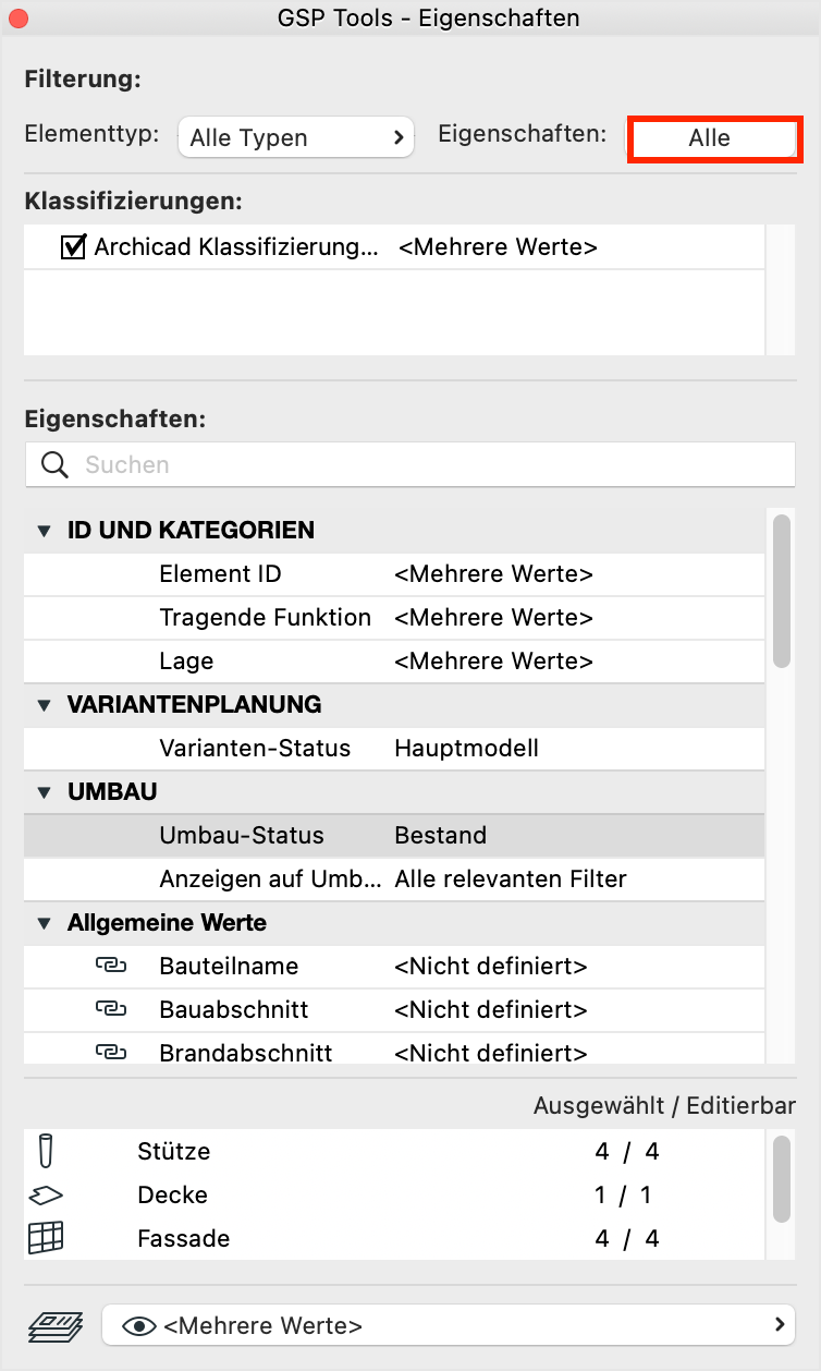 Eigenschaften über alle Typen
