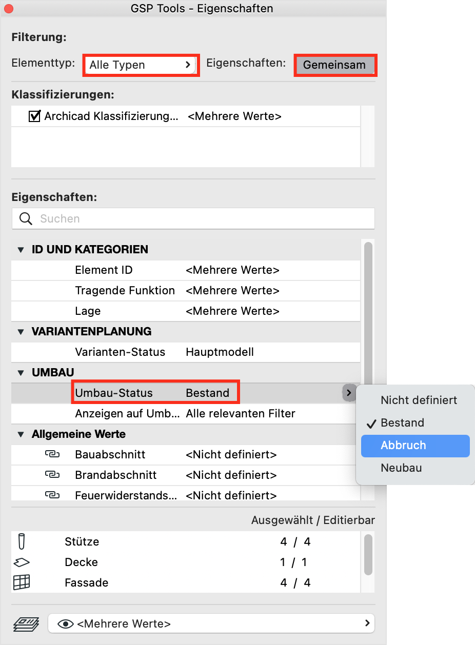 Gemeinsame Eigenschaften mehrerer Objekte