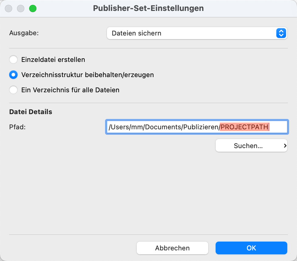 PROJECTPATH im Speicherpfad