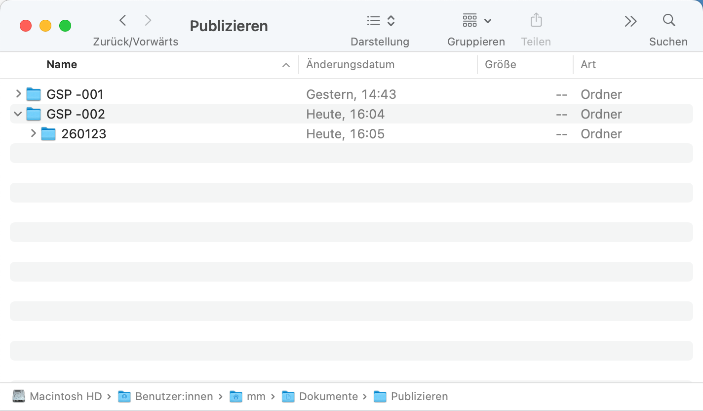 Finder-Struktur nach dem Publizieren