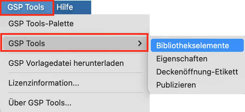 Menü zur Auswahl der GSP Tools